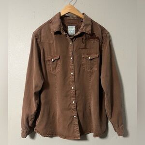 Panhandle Rough Stock Shirt Womens Medium Brown Western Pearl Snap Cactus Sz L
